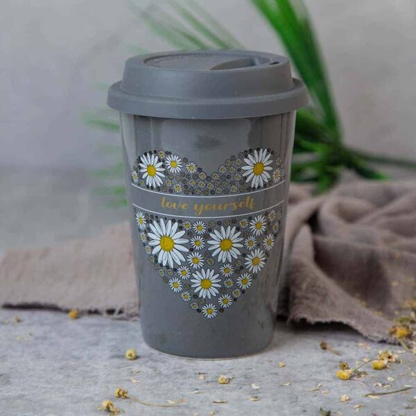 Gift mug with lid - Daisies 370ml