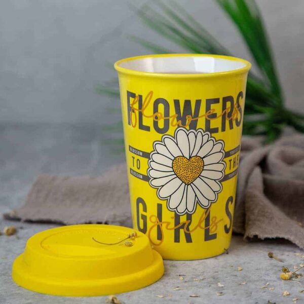 Gift mug with lid - Daisies 370ml