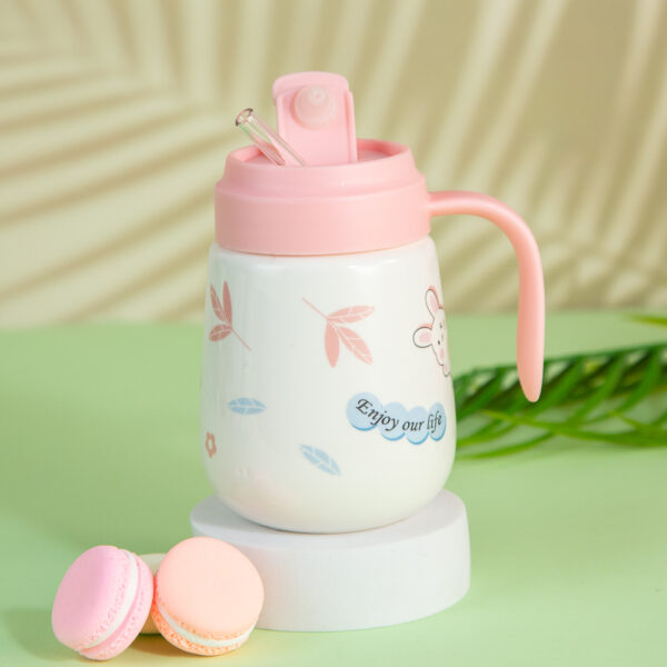 Gift Mug with Lid and Straw - Animals in Pink 450ml