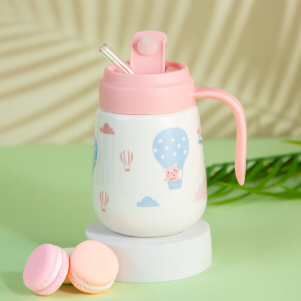 Gift Mug with Lid and Straw - Animals in Pink 450ml