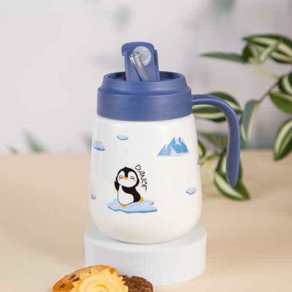 Gift Mug with Lid and Straw - Animals in Blue 450ml
