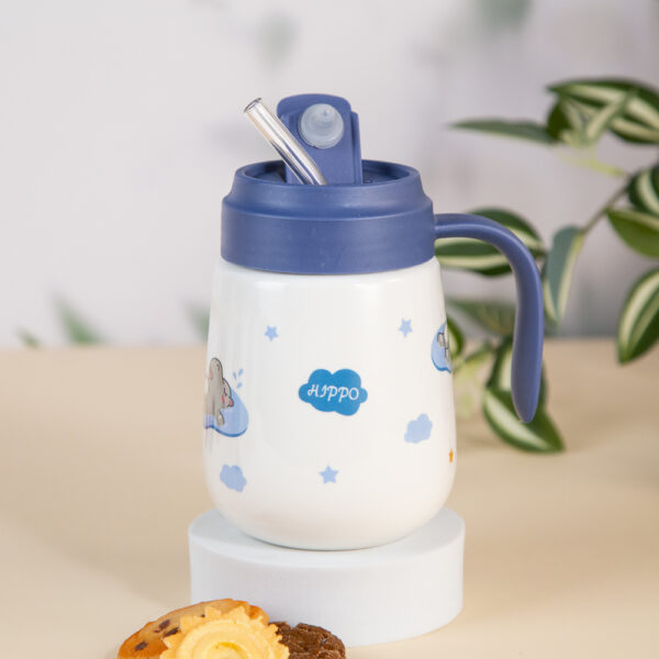 Gift Mug with Lid and Straw - Animals in Blue 450ml