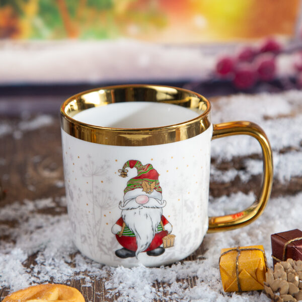 Christmas mug with gold border Leprechaun - 340ml