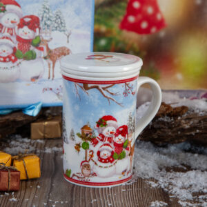 Christmas mug with strainer and lid Snowmen - 280ml