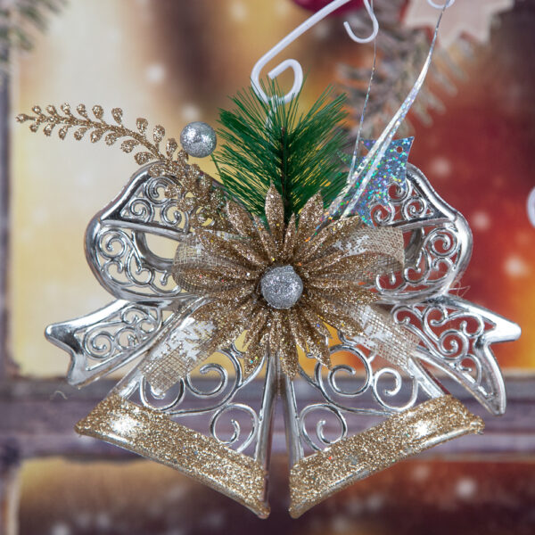 Christmas decoration - Bells with flower in golden