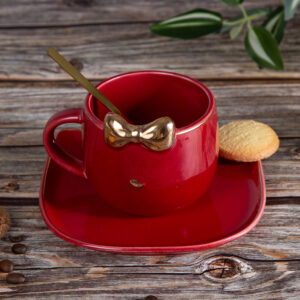 Gift mug with plate and spoon - Ribbon